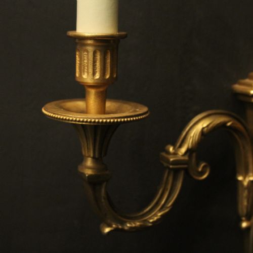 FRENCH PAIR OF GILDED TWIN ARM WALL LIGHTS - ADDITIONAL PHOTO 3