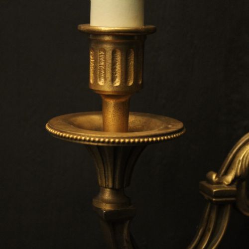 FRENCH PAIR OF GILDED TWIN ARM WALL LIGHTS - ADDITIONAL PHOTO 4