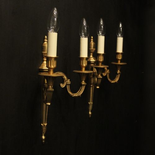 FRENCH PAIR OF GILDED TWIN ARM WALL LIGHTS - ADDITIONAL PHOTO 9