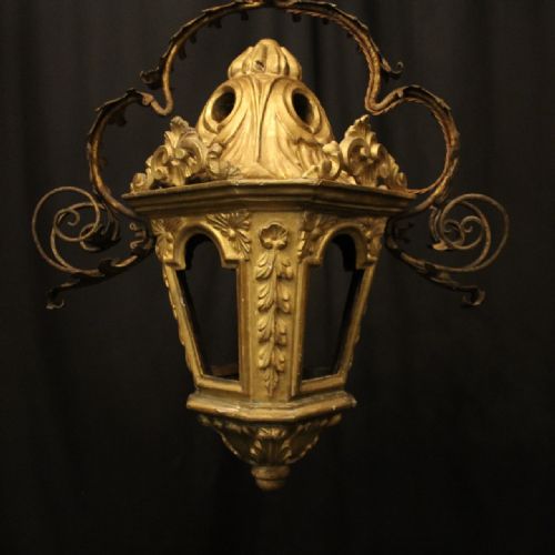ITALIAN GILTWOOD TOLEWARE 19TH CENTURY ANTIQUE LANTERN - ADDITIONAL PHOTO 1