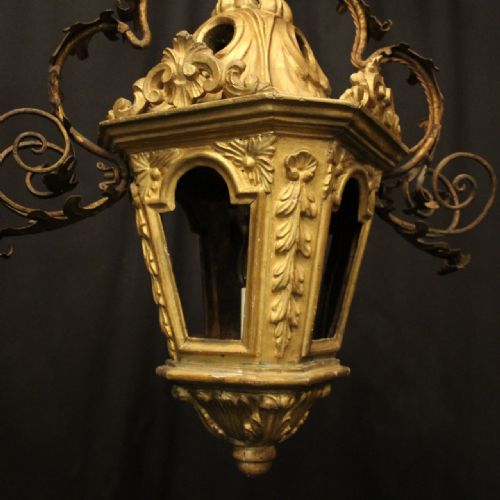 ITALIAN GILTWOOD TOLEWARE 19TH CENTURY ANTIQUE LANTERN - ADDITIONAL PHOTO 2