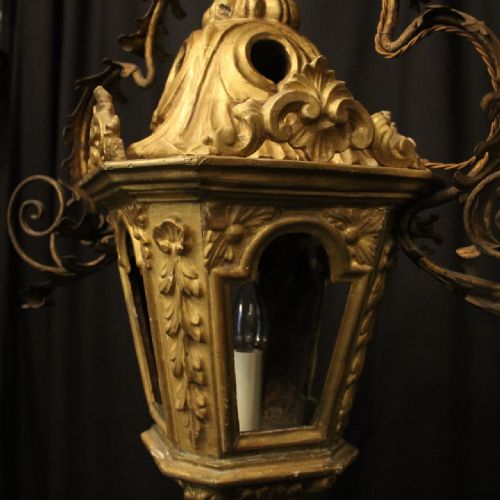 ITALIAN GILTWOOD TOLEWARE 19TH CENTURY ANTIQUE LANTERN - ADDITIONAL PHOTO 3