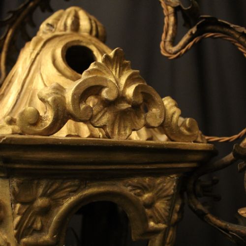 ITALIAN GILTWOOD TOLEWARE 19TH CENTURY ANTIQUE LANTERN - ADDITIONAL PHOTO 4