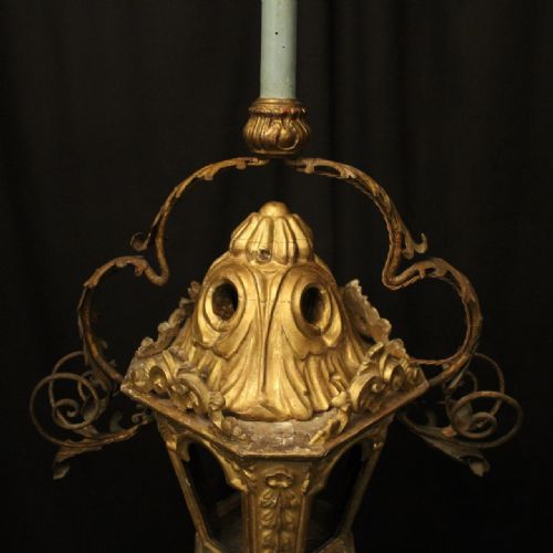 ITALIAN GILTWOOD TOLEWARE 19TH CENTURY ANTIQUE LANTERN - ADDITIONAL PHOTO 5