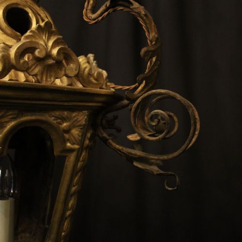 ITALIAN GILTWOOD TOLEWARE 19TH CENTURY ANTIQUE LANTERN - ADDITIONAL PHOTO 6