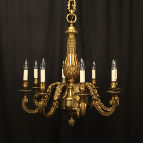 french gilded bronze 8 light antique chandelier - CATEGORY: ANTIQUE LIGHTING - DATED 19TH CENTURY