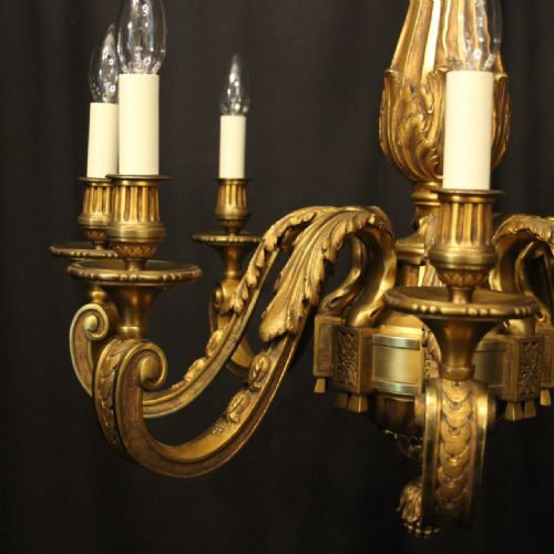 FRENCH GILDED BRONZE 8 LIGHT ANTIQUE CHANDELIER - ADDITIONAL PHOTO 1