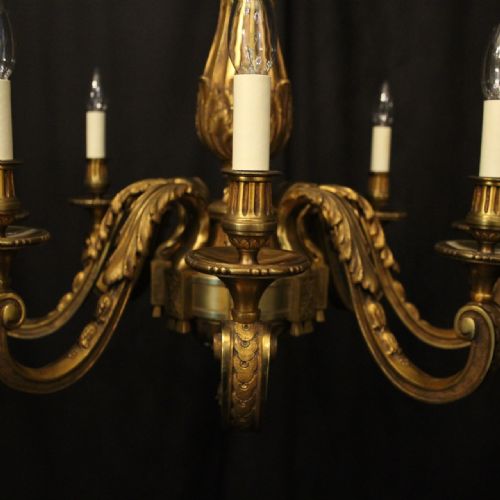 FRENCH GILDED BRONZE 8 LIGHT ANTIQUE CHANDELIER - ADDITIONAL PHOTO 2