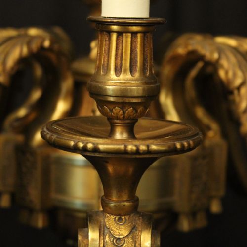 FRENCH GILDED BRONZE 8 LIGHT ANTIQUE CHANDELIER - ADDITIONAL PHOTO 3