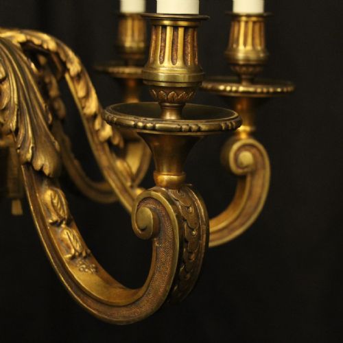 FRENCH GILDED BRONZE 8 LIGHT ANTIQUE CHANDELIER - ADDITIONAL PHOTO 4