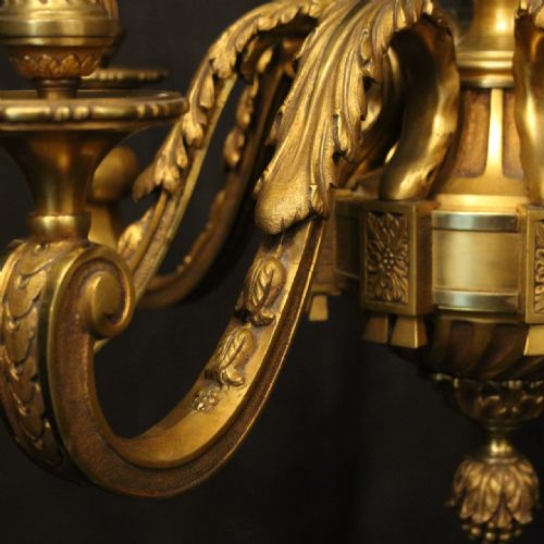 FRENCH GILDED BRONZE 8 LIGHT ANTIQUE CHANDELIER - ADDITIONAL PHOTO 5