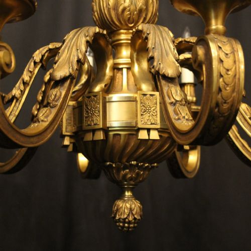 FRENCH GILDED BRONZE 8 LIGHT ANTIQUE CHANDELIER - ADDITIONAL PHOTO 8