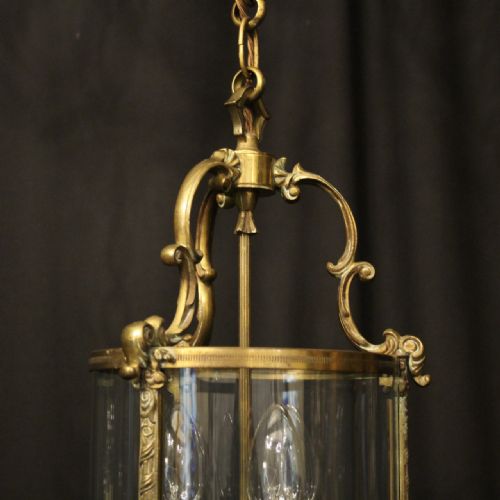 FRENCH PAIR OF GILDED TRIPLE LIGHT CONVEX ANTIQUE LANTERNS - ADDITIONAL PHOTO 1