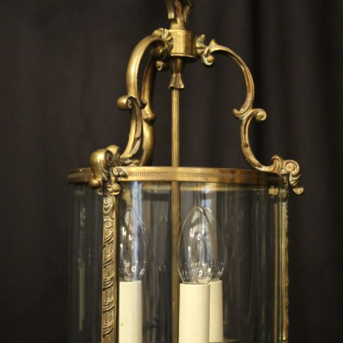 FRENCH PAIR OF GILDED TRIPLE LIGHT CONVEX ANTIQUE LANTERNS - ADDITIONAL PHOTO 2
