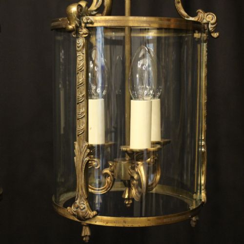 FRENCH PAIR OF GILDED TRIPLE LIGHT CONVEX ANTIQUE LANTERNS - ADDITIONAL PHOTO 3