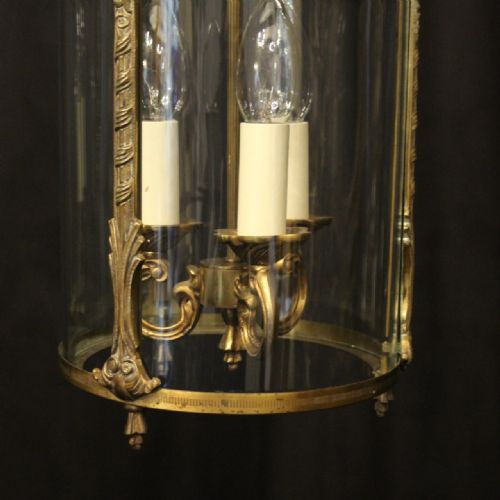 FRENCH PAIR OF GILDED TRIPLE LIGHT CONVEX ANTIQUE LANTERNS - ADDITIONAL PHOTO 4