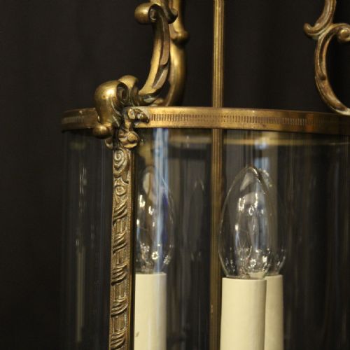 FRENCH PAIR OF GILDED TRIPLE LIGHT CONVEX ANTIQUE LANTERNS - ADDITIONAL PHOTO 5