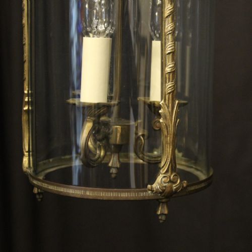 FRENCH PAIR OF GILDED TRIPLE LIGHT CONVEX ANTIQUE LANTERNS - ADDITIONAL PHOTO 6