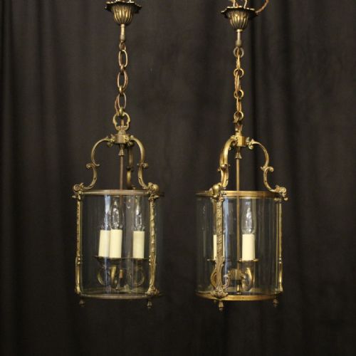 FRENCH PAIR OF GILDED TRIPLE LIGHT CONVEX ANTIQUE LANTERNS - ADDITIONAL PHOTO 8