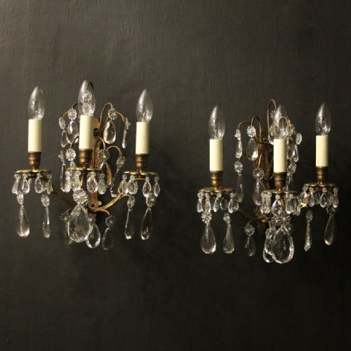 french pair of gilded triple arm antique wall sconces - CATEGORY: ANTIQUE LIGHTING - DATED 1910