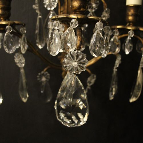 FRENCH PAIR OF GILDED TRIPLE ARM ANTIQUE WALL SCONCES - ADDITIONAL PHOTO 3