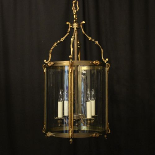 french large gilded bronze antique convex hall lantern - CATEGORY: ANTIQUE LIGHTING - DATED 1920