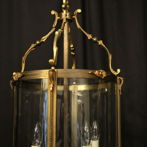 FRENCH LARGE GILDED BRONZE ANTIQUE CONVEX HALL LANTERN - ADDITIONAL PHOTO 2