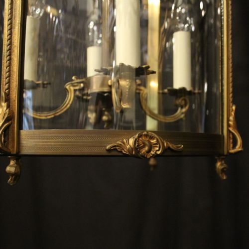 FRENCH LARGE GILDED BRONZE ANTIQUE CONVEX HALL LANTERN - ADDITIONAL PHOTO 6