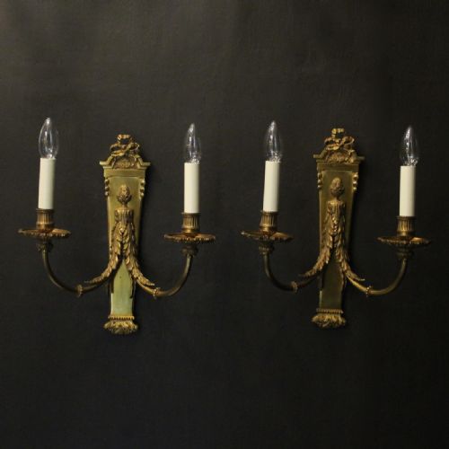 french pair of gilded bronze antique wall lights - CATEGORY: ANTIQUE LIGHTING - DATED 1910