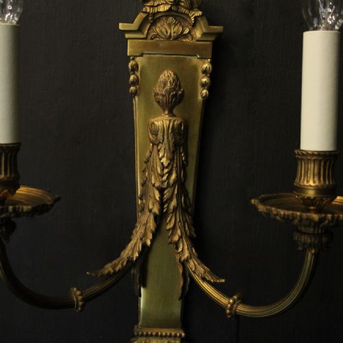FRENCH PAIR OF GILDED BRONZE ANTIQUE WALL LIGHTS - ADDITIONAL PHOTO 2