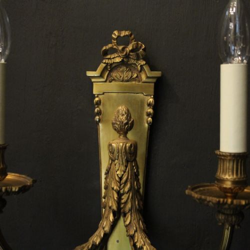 FRENCH PAIR OF GILDED BRONZE ANTIQUE WALL LIGHTS - ADDITIONAL PHOTO 4