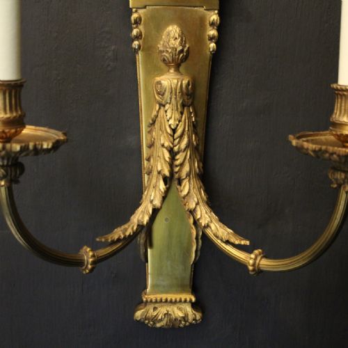 FRENCH PAIR OF GILDED BRONZE ANTIQUE WALL LIGHTS - ADDITIONAL PHOTO 8