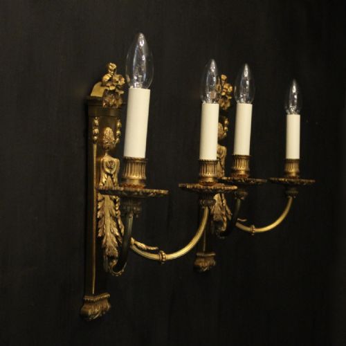 FRENCH PAIR OF GILDED BRONZE ANTIQUE WALL LIGHTS - ADDITIONAL PHOTO 9