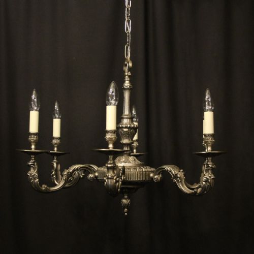 french silver gilded 6 light chandelier - CATEGORY: ANTIQUE LIGHTING - DATED 1930