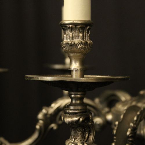 FRENCH SILVER GILDED 6 LIGHT CHANDELIER - ADDITIONAL PHOTO 3