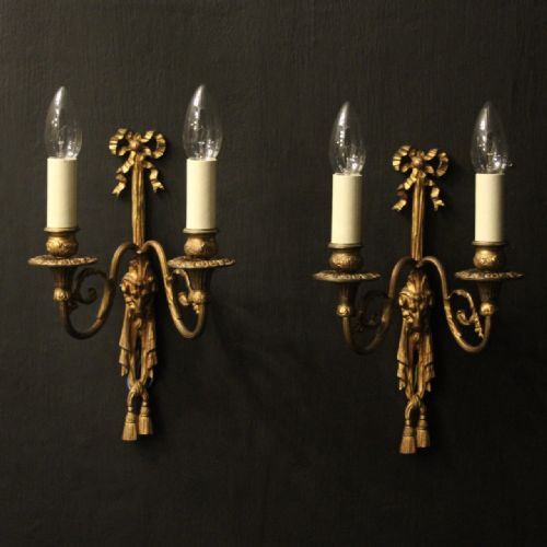french gilded bronze ram head antique wall lights - CATEGORY: ANTIQUE LIGHTING - DATED 1920