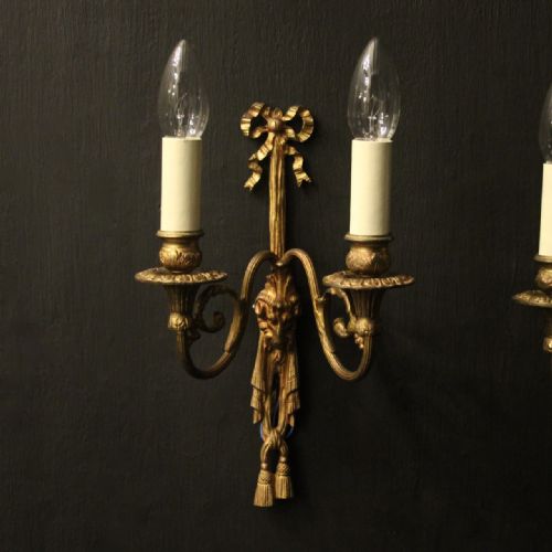 FRENCH GILDED BRONZE RAM HEAD ANTIQUE WALL LIGHTS - ADDITIONAL PHOTO 1