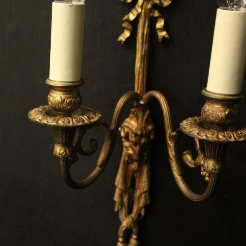 FRENCH GILDED BRONZE RAM HEAD ANTIQUE WALL LIGHTS - ADDITIONAL PHOTO 4