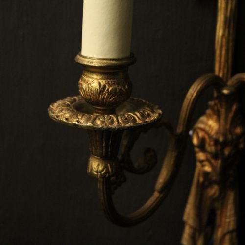 FRENCH GILDED BRONZE RAM HEAD ANTIQUE WALL LIGHTS - ADDITIONAL PHOTO 5