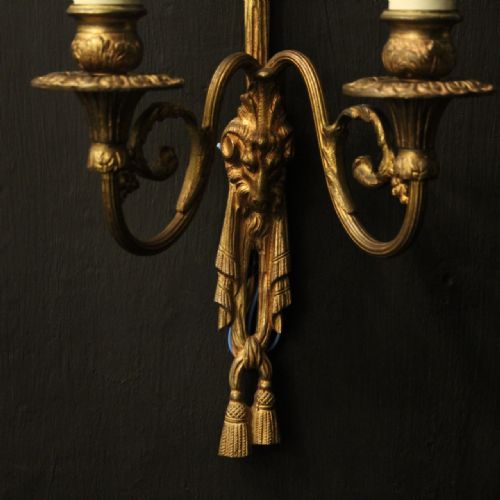 FRENCH GILDED BRONZE RAM HEAD ANTIQUE WALL LIGHTS - ADDITIONAL PHOTO 6