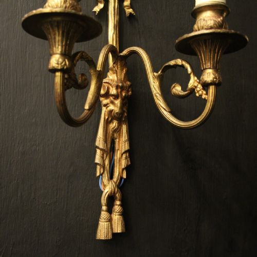 FRENCH GILDED BRONZE RAM HEAD ANTIQUE WALL LIGHTS - ADDITIONAL PHOTO 7