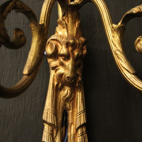 FRENCH GILDED BRONZE RAM HEAD ANTIQUE WALL LIGHTS - ADDITIONAL PHOTO 8