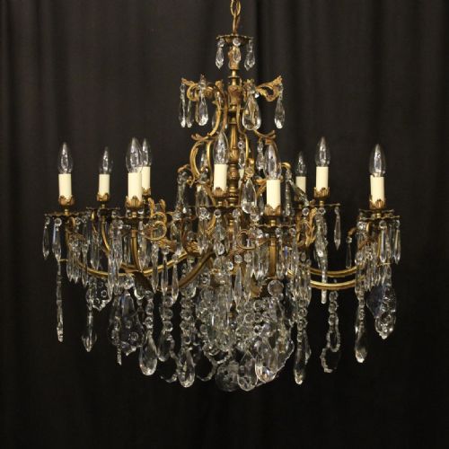 french 12 light gilded bronze antique chandelier - CATEGORY: ANTIQUE LIGHTING - DATED 1920