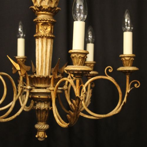 FRENCH GILTWOOD POLYCHROME 6 LIGHT CHANDELIER - ADDITIONAL PHOTO 1