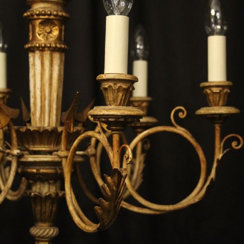 FRENCH GILTWOOD POLYCHROME 6 LIGHT CHANDELIER - ADDITIONAL PHOTO 2