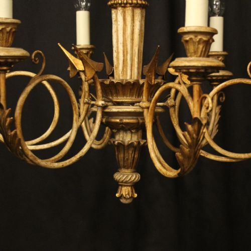 FRENCH GILTWOOD POLYCHROME 6 LIGHT CHANDELIER - ADDITIONAL PHOTO 3