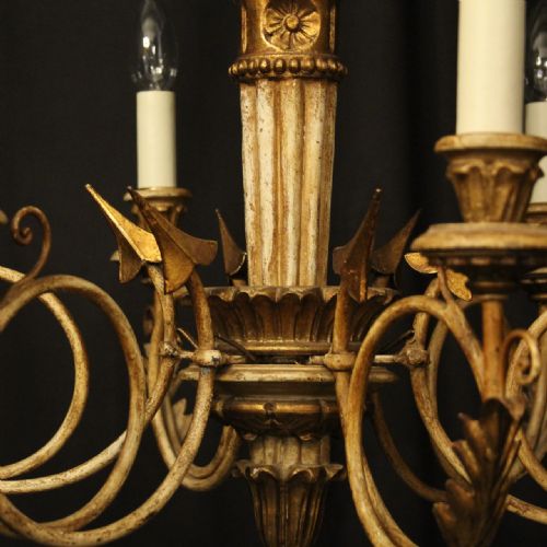 FRENCH GILTWOOD POLYCHROME 6 LIGHT CHANDELIER - ADDITIONAL PHOTO 4