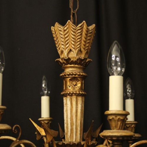 FRENCH GILTWOOD POLYCHROME 6 LIGHT CHANDELIER - ADDITIONAL PHOTO 5