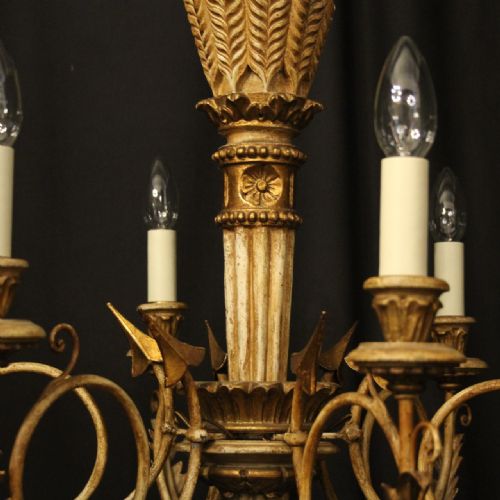 FRENCH GILTWOOD POLYCHROME 6 LIGHT CHANDELIER - ADDITIONAL PHOTO 6