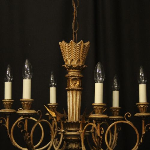FRENCH GILTWOOD POLYCHROME 6 LIGHT CHANDELIER - ADDITIONAL PHOTO 7